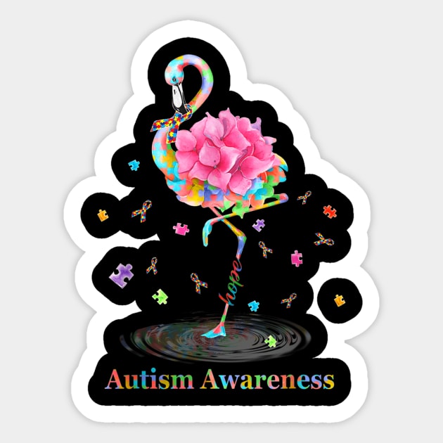 Hope Flamingo Flower Puzzle Pieces Ribbon Autism Awareness Sticker by Ortizhw